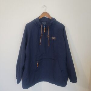 L.L.Bean 1/2 Zip Anorak Windbreaker Women 3X Navy Blue Nylon Hooded Pockets